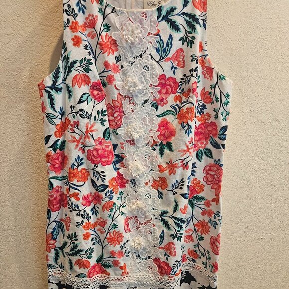 ELIZA J Floral Dress Wedding Summer Colorful SLEEVELESS SHEATH 14 embroidery - Picture 1 of 7
